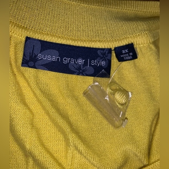 NWT Susan Graver 3X yellow sweater 3/4 sleeves pockets plus size preppy spring - Picture 2 of 9